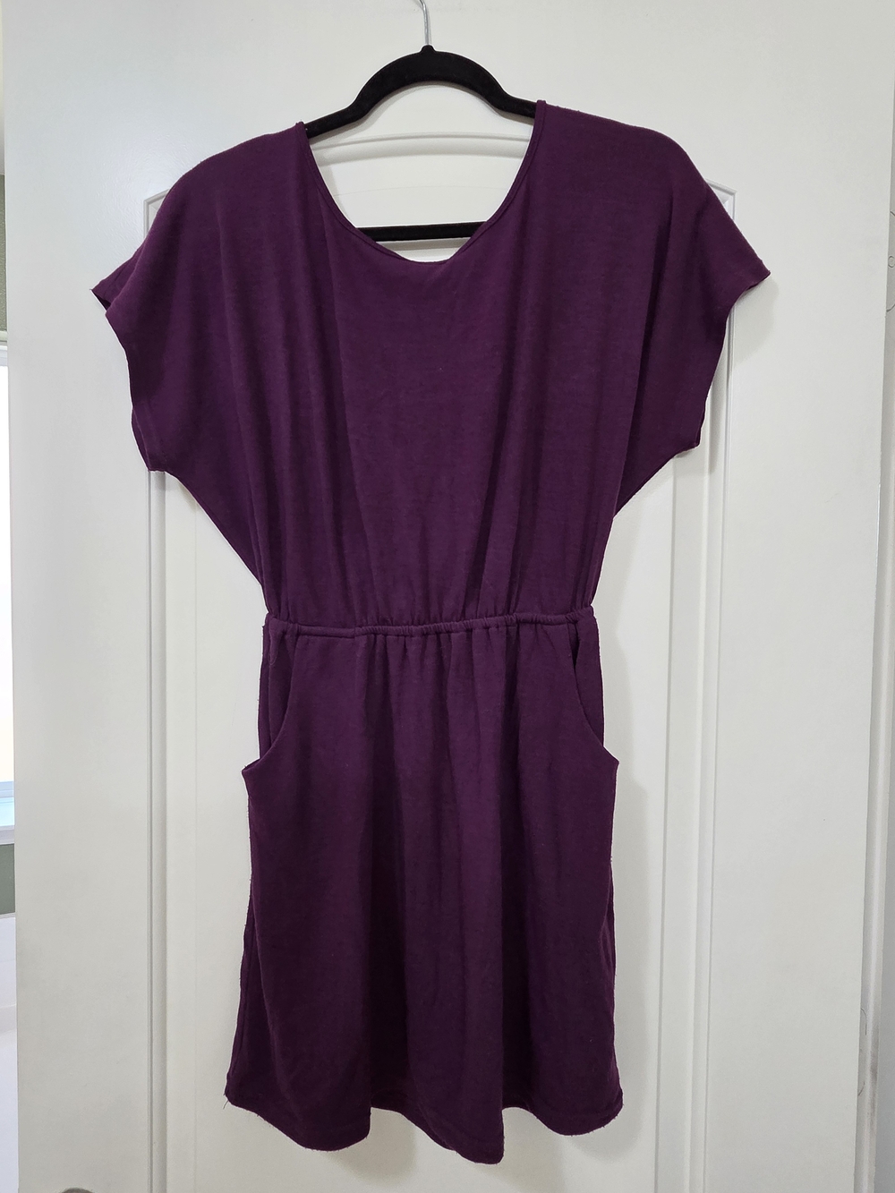 Everyday Purple Midi Dress with Elastic Waist and Pockets